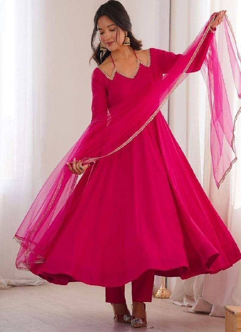 pink anarkali ethnic dress