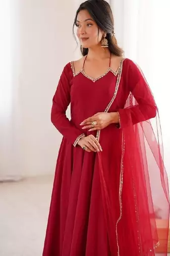 red anarkali ethnic dress