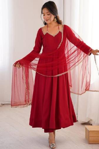 red anarkali ethnic dress