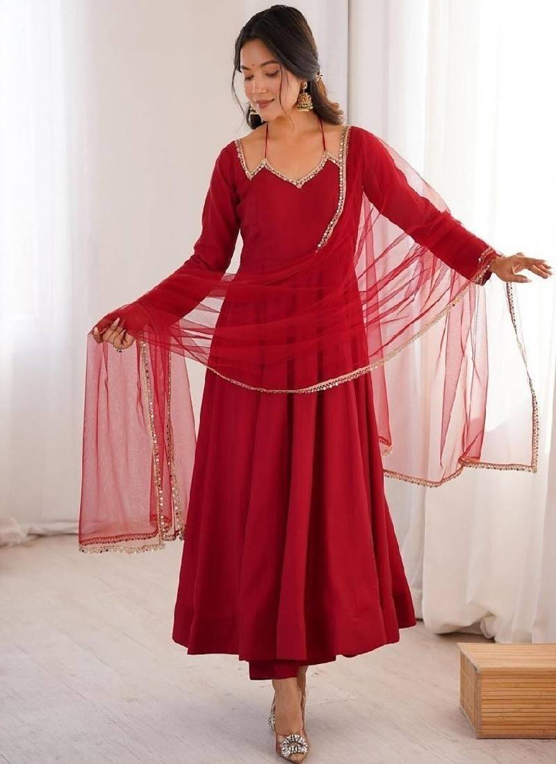 red anarkali ethnic dress