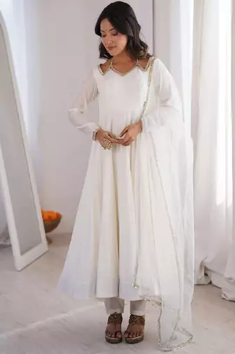 white anarkali ethnic dress