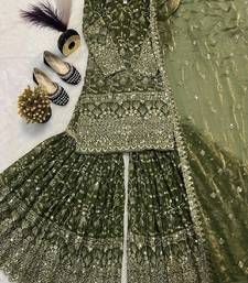 green embroidered sharara suit