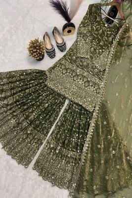 green embroidered sharara suit 4