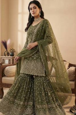 green embroidered sharara suit 1