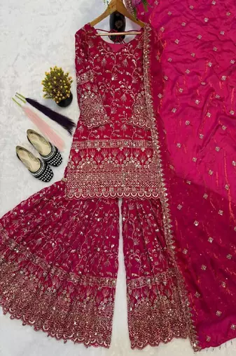 designer rani-pink sharara suit