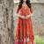 Orange floral printed cotton ethnic gathered midi dress for women