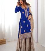 royal blue & beige designer sharara suit