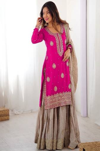pink & beige designer sharara suit
