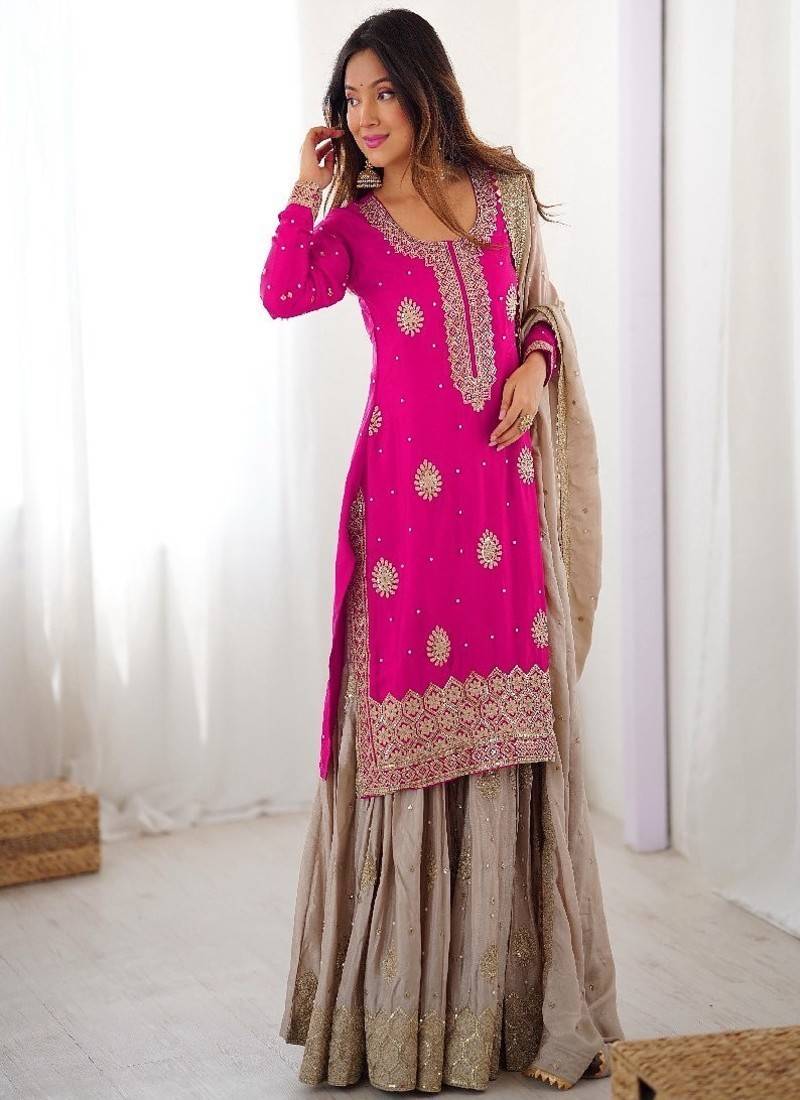 pink & beige designer sharara suit