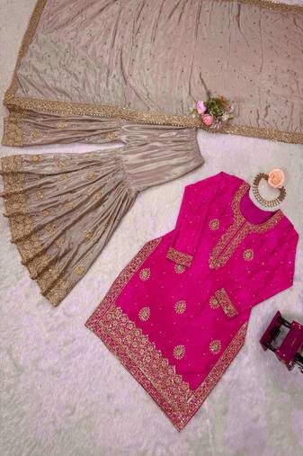 pink & beige designer sharara suit