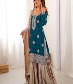 teal & beige designer sharara suit