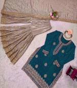 teal & beige designer sharara suit