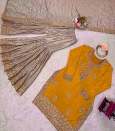 yellow & beige designer sharara suit
