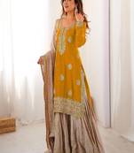 yellow & beige designer sharara suit