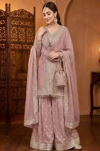 soft pink designer sharara suit