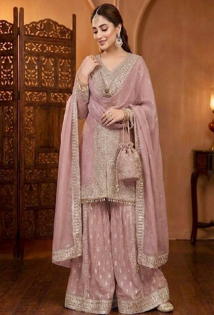 soft pink designer sharara suit