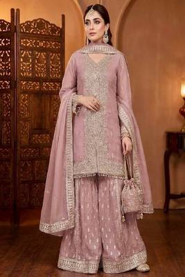 soft pink designer sharara suit 1