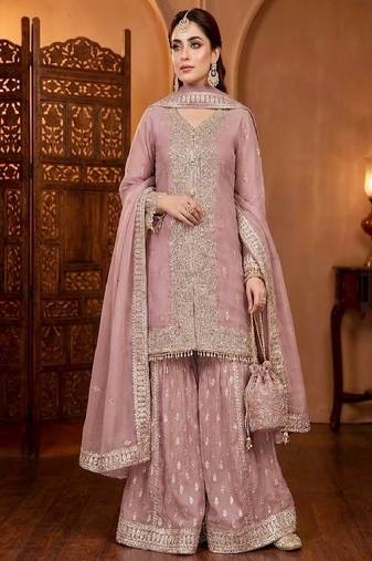 soft pink designer sharara suit