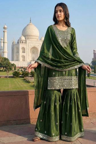 green festive sharara suit