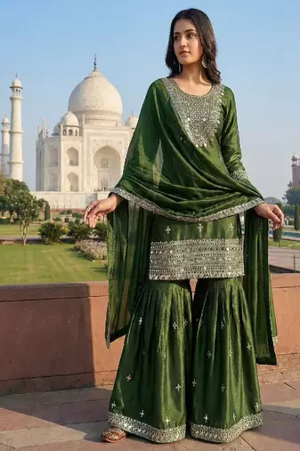 green festive sharara suit