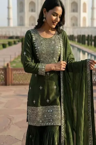 green festive sharara suit