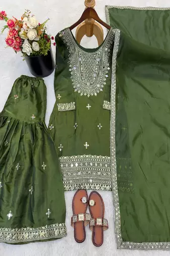 green festive sharara suit