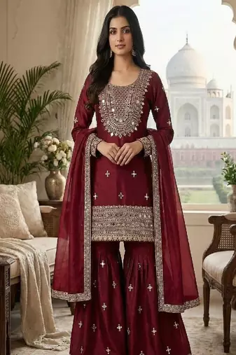 maroon designer ethnic suit