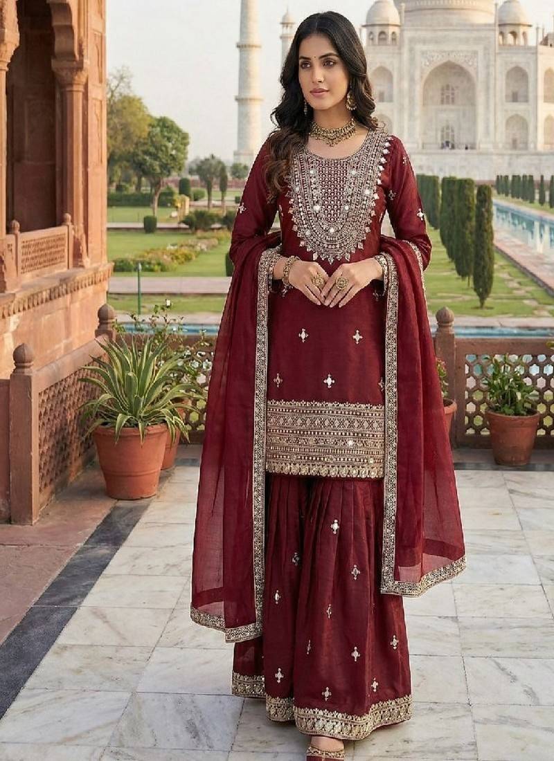 maroon designer ethnic suit