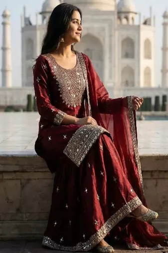maroon designer ethnic suit