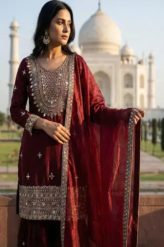 maroon designer ethnic suit