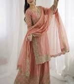 peach pink festive sharara suit