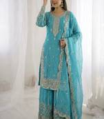 sky blue embroidered sharara set