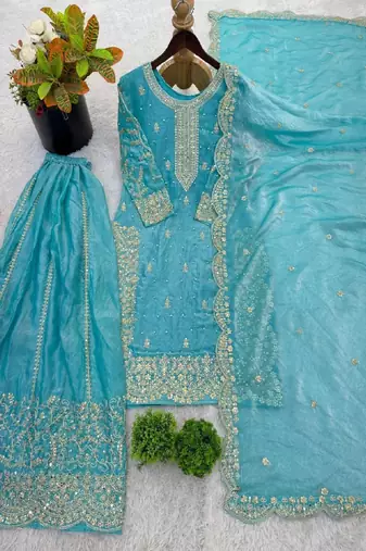 sky blue embroidered sharara set
