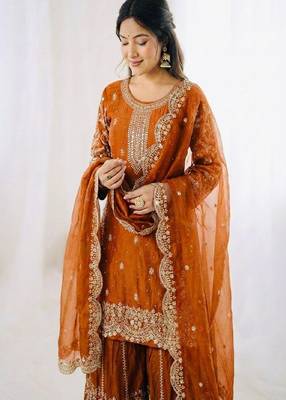 orange festive sharara suit 3