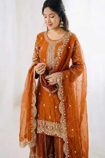orange festive sharara suit