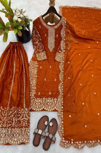 orange festive sharara suit