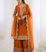 orange festive sharara suit