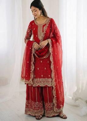 red embroidered sharara suit 4