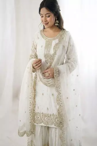 white designer sharara set