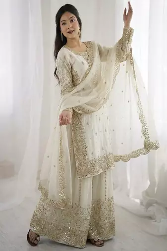 white designer sharara set