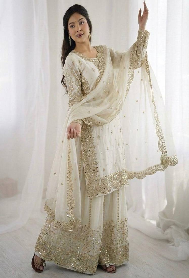 white designer sharara set