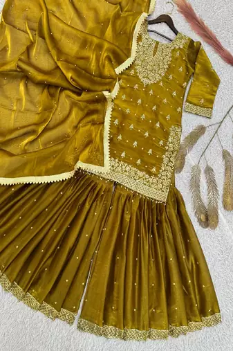  yellow designer sharara suit