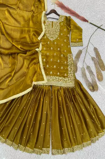 yellow designer sharara suit