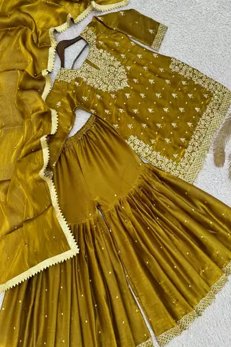  yellow designer sharara suit