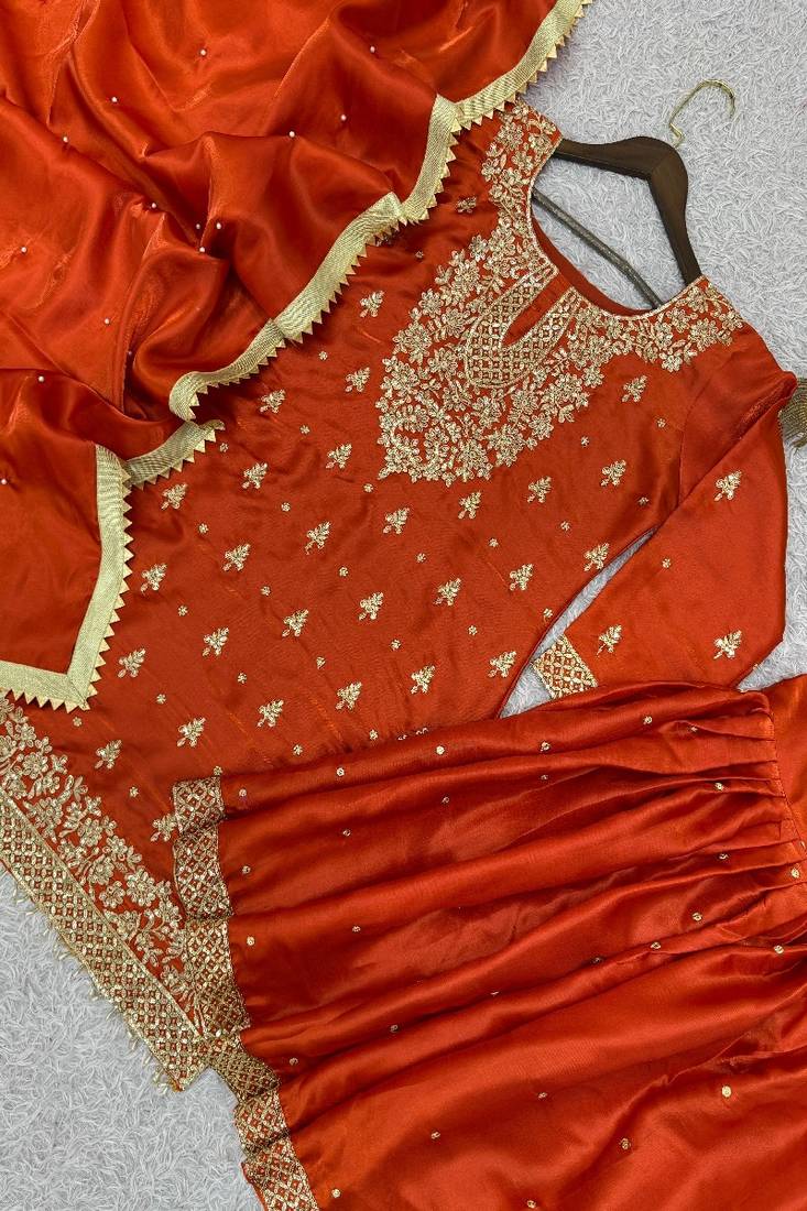 orange traditional embroidered suit