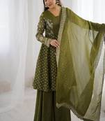 olive green designer anarkali suit