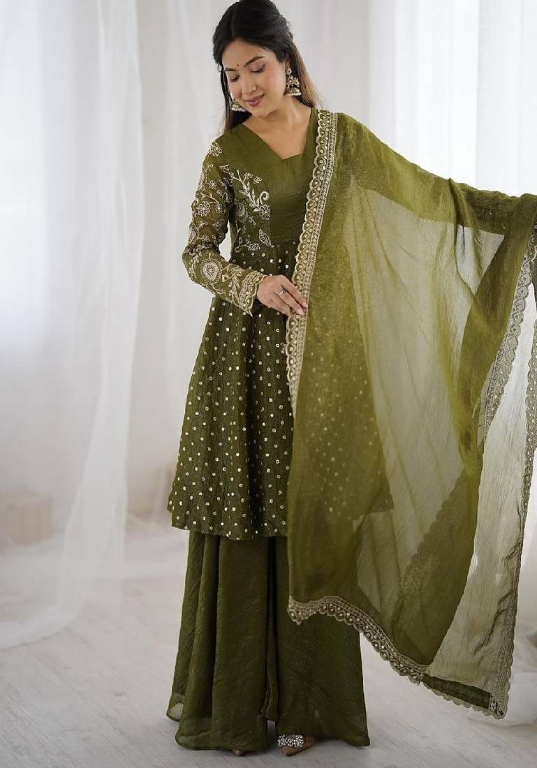 olive green designer anarkali suit