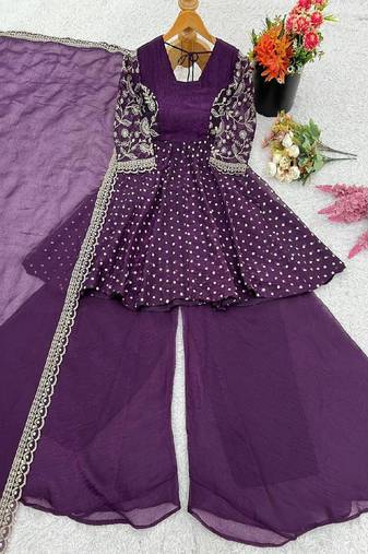 deep purple designer sharara suit