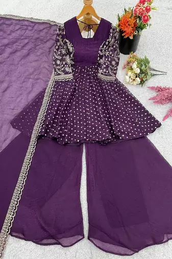 deep purple designer sharara suit