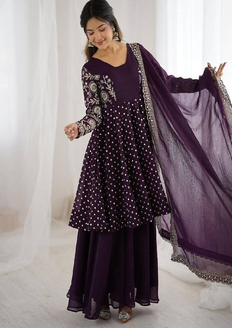 deep purple designer sharara suit